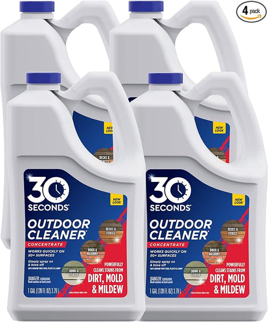 30 SECONDS Outdoor Mold & Mildew Cleaner & Stain Remover Concentrate | 128 fl. oz. | 4 Pack