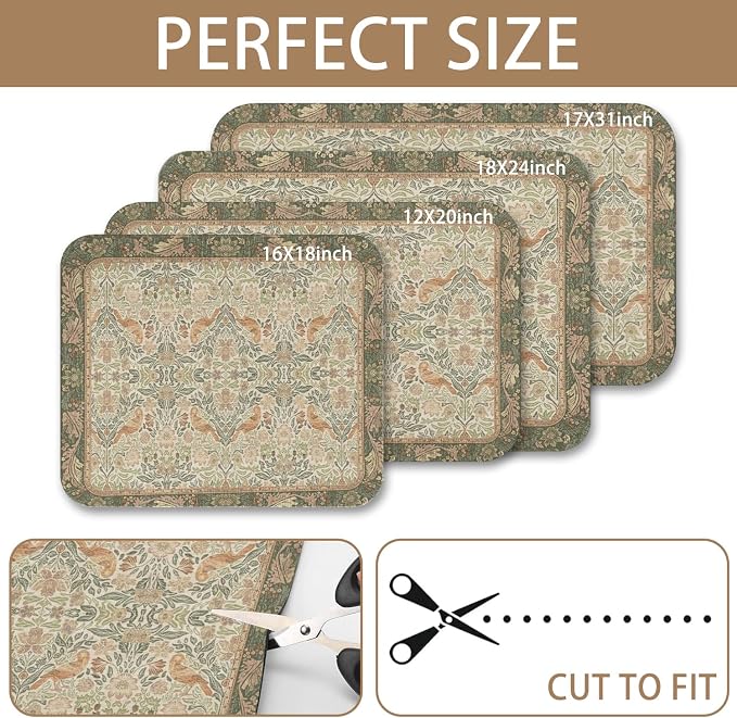 Vintage Floral Dish Drying Mat 16x18 Inch, Dish Mat Drying Kitchen Mats for Extra Large Absorbent Countertop, Aesthetic Boho Drying Matt Kitchen Counter Washable Heat Resistant Dish Drainer Rack Mat