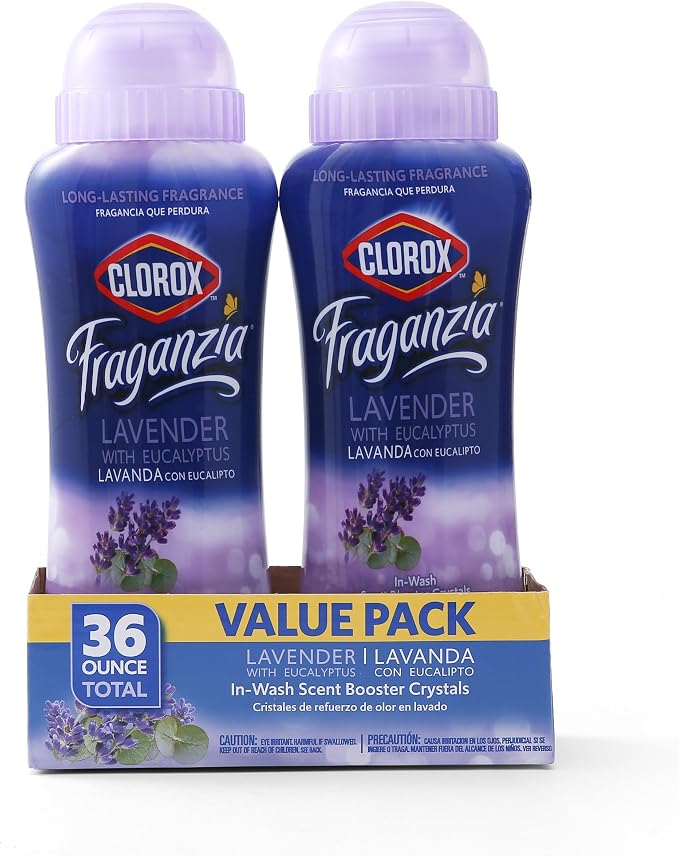 Clorox Fraganzia Scent Boosting In-Wash Laundry Crystals, Lavender, 12 Count, 18 Oz Each, Laundry Freshener Beads, Fresh Clean Great Smelling Clothes