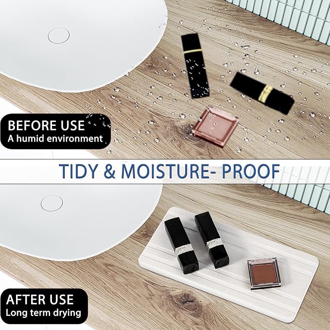 3PCS Water Absorbing Stone Tray, DryingNeat Diatomite Stone Sink Tray, Instant Dry Sink Coasters, Kitchen Sponge Hand Soap Holder, Bathroom Sink Vanity Trays,8 * 4inch and 4 * 4inch
