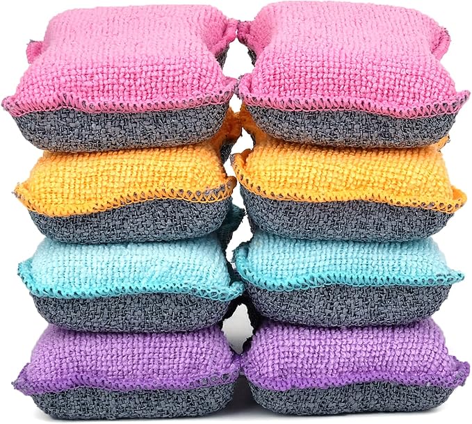 UPSTAR Dish Sponges Kitchen, Microfiber Cleaning Scrubber for Dishwashing, Sink, Basin and Multi-Pupose, Size L Pack of 8