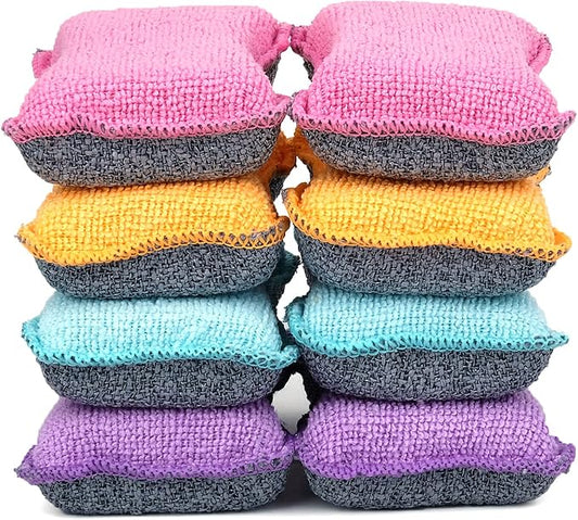 UPSTAR Dish Sponges Kitchen, Microfiber Cleaning Scrubber for Dishwashing, Sink, Basin and Multi-Pupose, Size L Pack of 8
