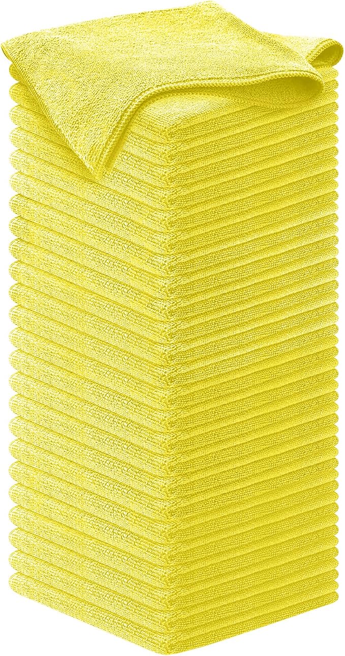 USANOOKS Microfiber Cleaning Cloth Yellow - 50 Pcs 12.5"x12.5" - High Performance - 1200 Washes, Ultra Absorbent Towels Weave Grime & Liquid for Streak-Free Mirror Shine - Car Washing Cloth
