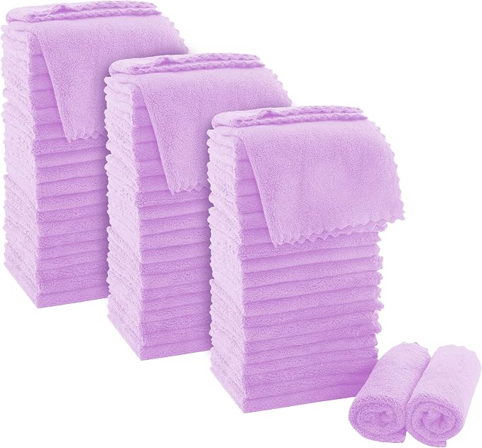 MOONQUEEN Ultra Soft Premium Washcloths Set - 12 x 12 inches - 72 Pack - Quick Drying - Highly Absorbent Coral Velvet Bathroom Wash Clothes (Purple)