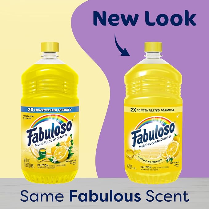 Fabuloso 2X All-Purpose Cleaner, Refreshing Lemon Scent, 56 fl oz | No Rinse Floor Cleaner, Long-Lasting Freshness, Multi-Purpose Cleaner, Concentrated Formula, Everyday Cleaning, No Residue