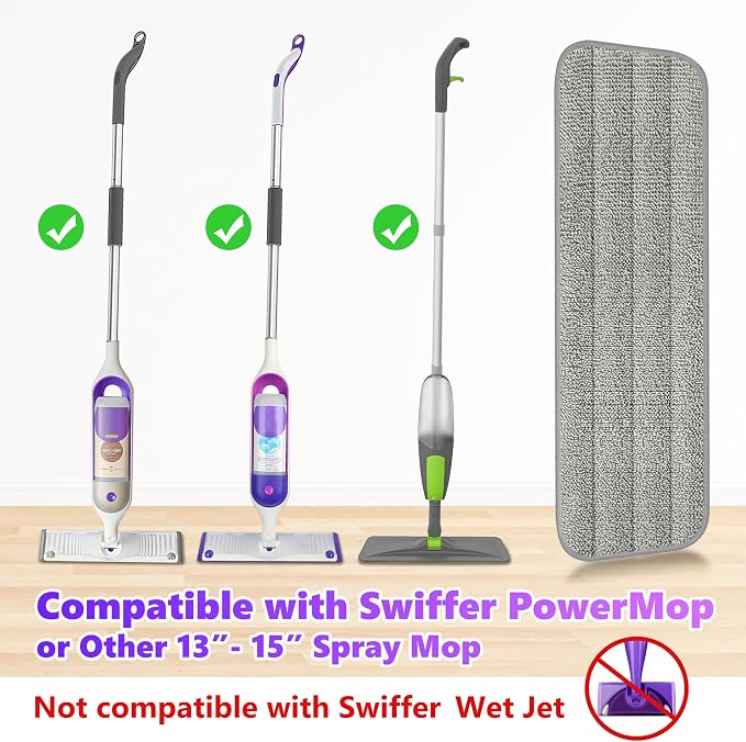 6 Pack Reusable Mop Pads Compatible with Swiffer PowerMop, Wood Floor Pads Microfiber Mop Replacement Refills Machine Washable for All Floor Surfaces