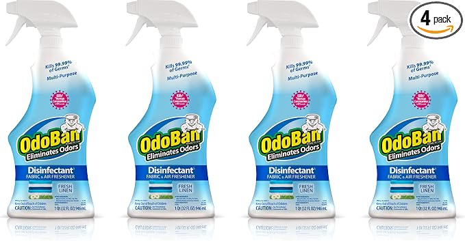 OdoBan Ready-to-Use Disinfectant and Odor Eliminator, Set of 4 Spray Bottles, 32 Ounces Each, Fresh Linen Scent