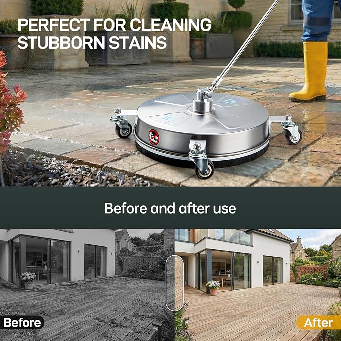 TOR 15" Pressure Washer Surface Cleaner with 4 Wheels, Surface Cleaner for Pressure Washer, 2 Extension Wands, 2 Replacement Nozzles, Power Washer Surface Cleaner for Concrete, Driveway