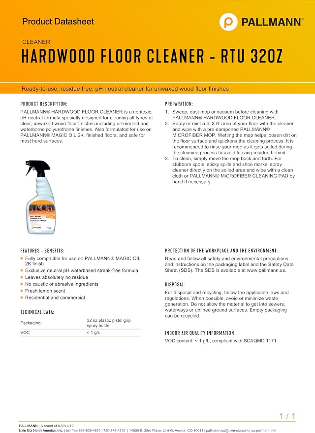 Pallmann Hardwood Floor Cleaner Spray 32oz