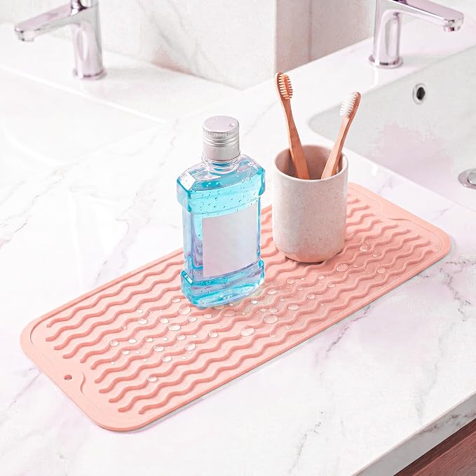 MicoYang Silicone Dish Drying Mat for Multiple Usage,Easy clean,Eco-friendly,Heat-resistant Silicone Mat for Kitchen Counter,Sink,Bar,Bottle,or Cup Pink M 17 inches x 6 inches