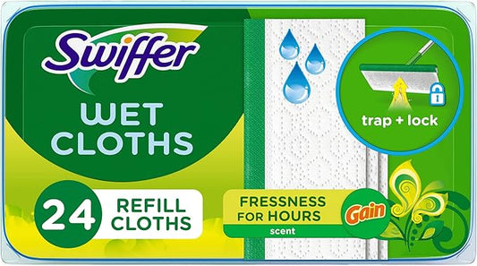 Swiffer Sweeper Wet Mopping Cloths, Multi-Surface Floor Cleaner with Gain Original Scent, 24 Count (Pack of 3)