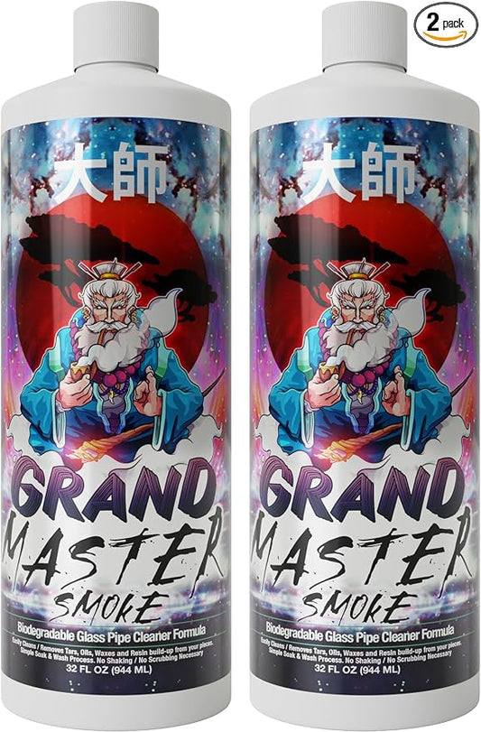GRAND MASTER SMOKE 64oz / 2 Pack Soak & Wash Bundle Glass Pipe Cleaner - Cleanse, Deodorize, Restore - No Shaking/No Scrubbing