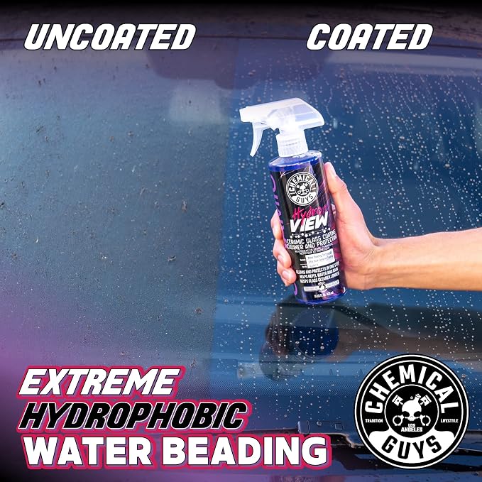Chemical Guys, HydroView Ceramic Glass Cleaner & Coating for Windows, 16 oz | Cleans glass while adding a hydrophobic layer that beads water and cuts spots for clearer views in rain or fog