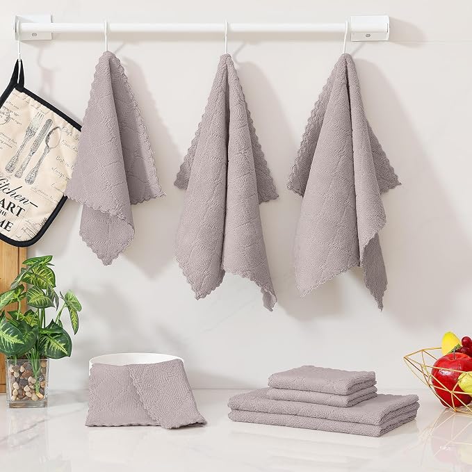 Homaxy Kitchen Towels and Dishcloths Set, 10 x 10 and 13 x 19 Inches, Set of 12 Super Soft and Absorbent Coral Velvet Kitchen Towels, No Lint and Nonstick Oil Fast Drying Dish Towel, Grey