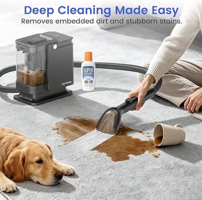 All-in-One Portable Carpet Spot Cleaner Machine, Handheld Upholstery Cleaner with Pet, Shoe & Window Brush Heads, & Cleaning Solution for Home Fabric, Car Glass & Shoe Stain Clean