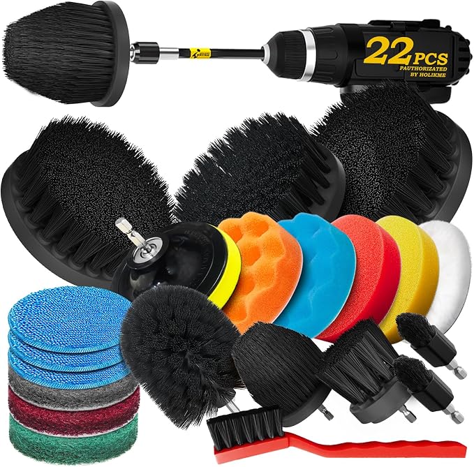 Holikme 22Pack Drill Brush Attachments Set, Scrub Pads & Sponge, Buffing Pads, Power Scrubber Brush, Car Polishing Pad Kit,Wax Applicator Pad,Car Cleaning Kit，Cleaning Supplies，Masonry Brushes,Black | Buffing Sponges, Nylon Grout Tools, Microfiber Wax ...