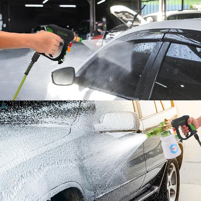 Pressure Washer Gun with Foam Cannon,4000 PSI Car Wash Kit Snow Foam Lance Sprayer with 1/4" Quick Connector and 5 Nozzle Tips,1L Bottle DUS2702