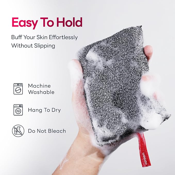 Caveem Exfoliating Body Scrubber, Large Bath and Body Scrub Buffer, Dual Texture Body Exfoliator for Remove Dead Skin, Soft and Rough Lightweight Square Sponge for Shower (2 Pack)