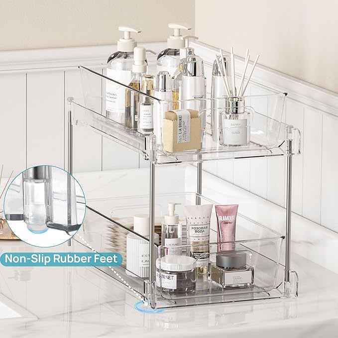 Vtopmart 6 Pack Bathroom Under Sink Organizer | Slide-out drawers, Multi-purpose storage, Slide-out drawers, Clear visibility, Easy setup