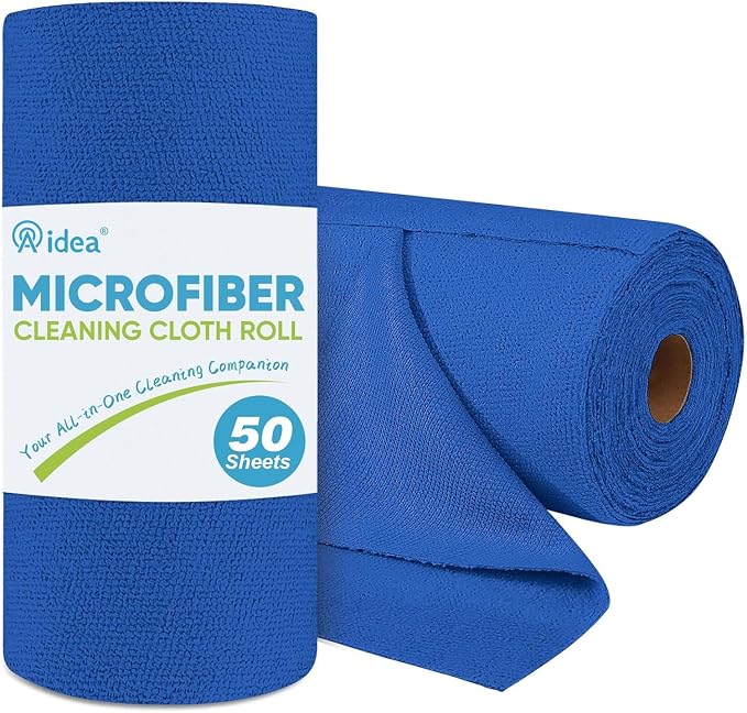 AIDEA Microfiber Cleaning Cloth Roll-50PK, Reusable Paper Towels 11.5×11.5" | Tear Away Cloth, Microfiber Towels Washable Shop Rags, Lint Free Cleaning Rags for House, Kitchen, Window, Dark Blue