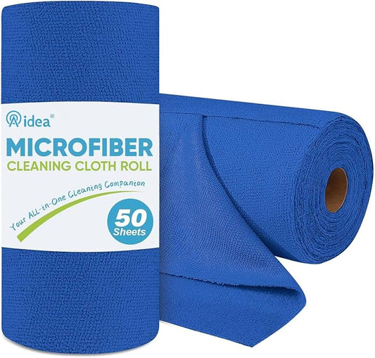 AIDEA Microfiber Cleaning Cloth Roll-50PK, Reusable Paper Towels 11.5×11.5" | Tear Away Cloth, Microfiber Towels Washable Shop Rags, Lint Free Cleaning Rags for House, Kitchen, Window, Dark Blue