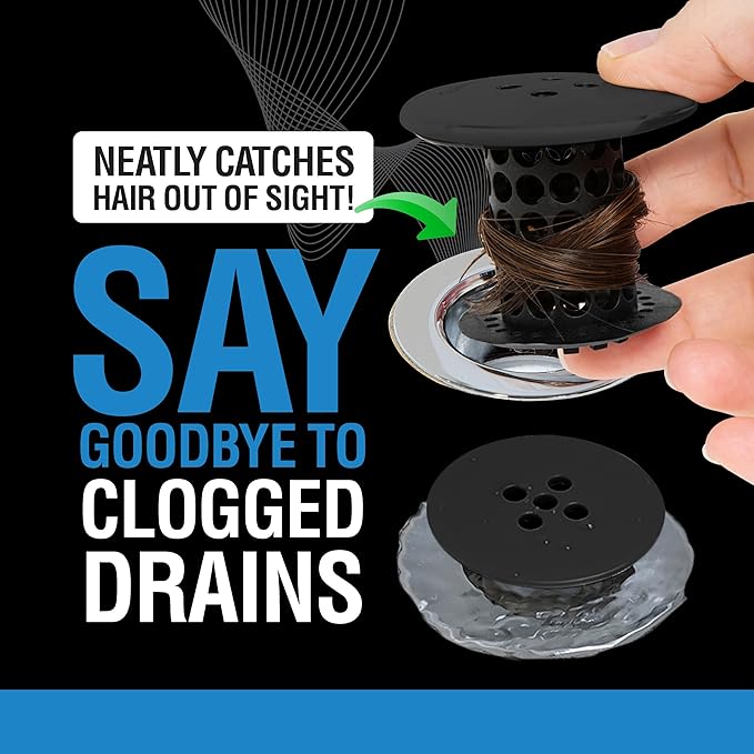 TubShroom Bathtub Drain Hair Catcher – in-Drain Tub Strainer & Clog Prevention Protector, Fits Standard 1.4”–1.75” Tub Drains, Easy Clean, Captures Human & Pet Hair Out of Sight (Matte Black)