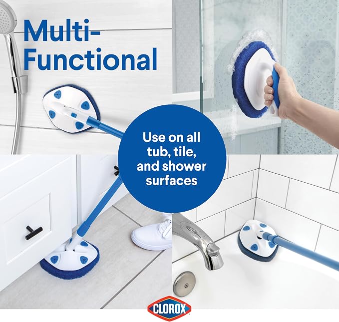 Clorox Extendable Tub & Tile Scrubber Refill, Diamond-Shaped Head Replacement Scrubber Pad, Blue