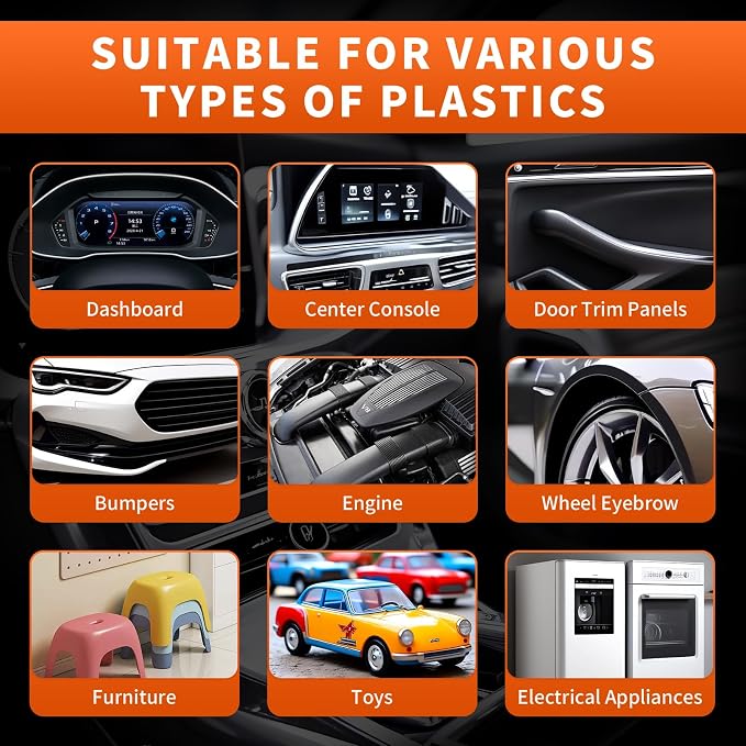 Plastic Restorer for Cars - Renews Faded Bumpers, Trim, and Interior Dash Long Lasting Dressing Coating Instant Restore Faded Plastic, Vinyl & Rubber Trim Back to Black Shine - 7oz/200g