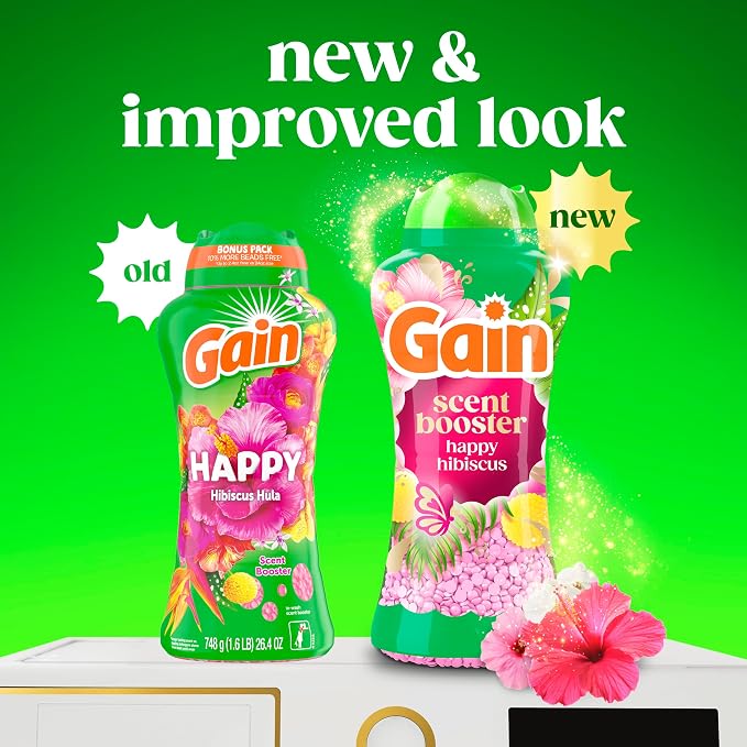 Gain In-Wash Laundry Scent Booster Beads Long-Lasting Fresh Scent Beads All Day Freshness and Odor Protection, Happy Hibiscus Scent, 24 oz (Packaging May Vary)