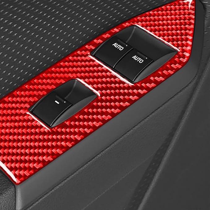 Red Real Carbon Fiber Trim for Ford Mustang Accessories | for GT Shelby 2005 2006 2007 2008 2009 Window Lift Switch Panel Cover Interior Thick Overlay Decal