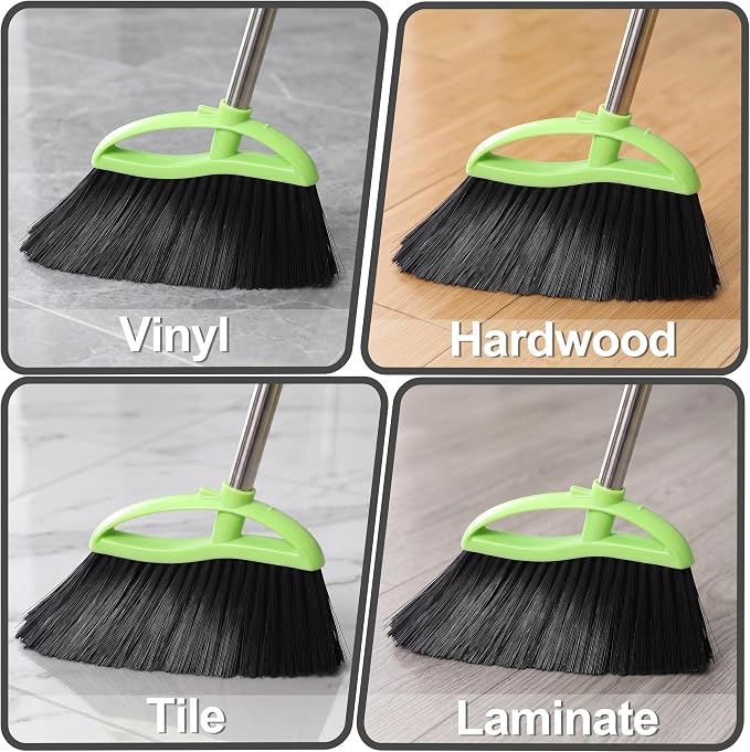 Soft Bristle Indoor Broom, Angle Kitchen Broom for Hardwood Floor Cleaning | Fine Bristles for Indoor Floor Cleaning