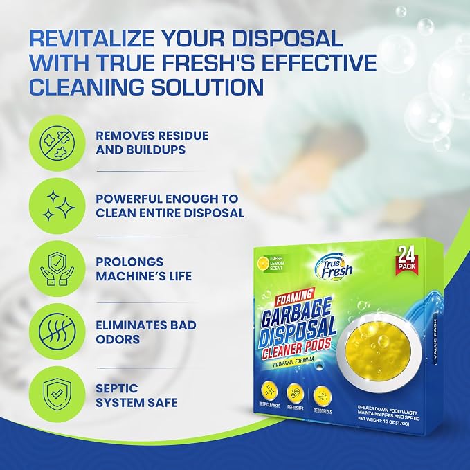 True Fresh Garbage Disposal Cleaner Tablets, Large 15g Drop-In Fresh Ocean Tablets, Deep Foaming Sink & Drain Cleaner for Buildup, Grease & Residue, Disposal Cleaner and Deodorizer, 24 Pack XL Value!