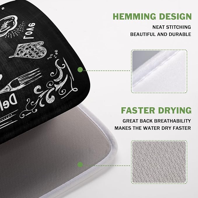 Dish Drying Mats for Kitchen Counter 16 x 18 Inch, Kitchen Drying Mat,Black Coffee Bar Dishes Pad Dish Drainer Rack Mats Absorbent Fast Dry Kitchen Accessories