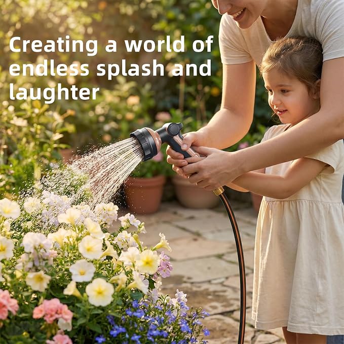 Heavy Duty Metal Garden Hose Sprayer with 8 Patterns &Thumb Control | Rust-proof metal,8 spray patterns,Thumb-control flow,On-off valve, Ergonomic grip for Lawns,Plants,Cars,Pets