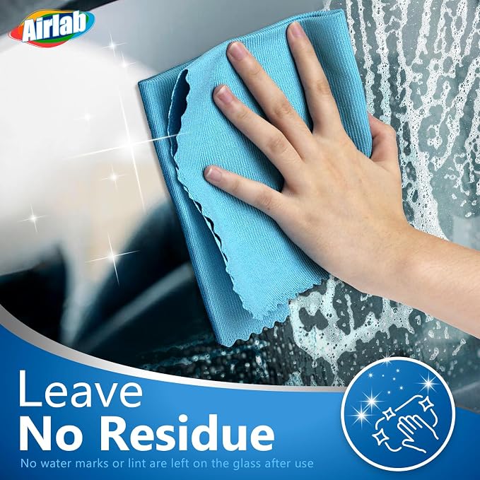 Airlab Glass Polishing Streak Free Miracle Cleaning Cloth, Multicolor | Lint Free Microfiber Cleaning Rags for Glasses Kitchen Dish Mirrors Easy Clean, 16 x 12 Inches, Pack of 8