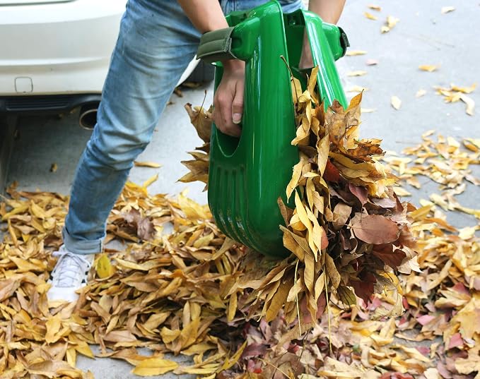 Gardzen Plastic Large Leaf Scoop Hand Rakes | Debris and Yard Waste Removal, Comes with 72 Gallon Garden Bag, Work Gloves, Protective Pads(Green)