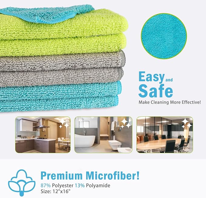 AIDEA Microfiber Cleaning Cloth-100PK, Microfiber Towels for Cars 12"x16" | Absorbent Cleaning Rags, Reusable Microfiber Towel Kitchen Towels, Dusting Cloth, Dish Rags, Bulk Cleaning Towels Multicolor