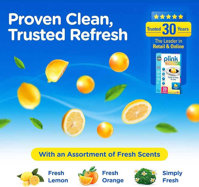 COMPAC HOME Plink Garbage Disposal Cleaner and Deodorizer, Air Fresheners for Garbage Disposal, Lemon Scent, Home Cleaning Products for Kitchen Sink and Clogged Drains, 20 Count (Pack of 1)