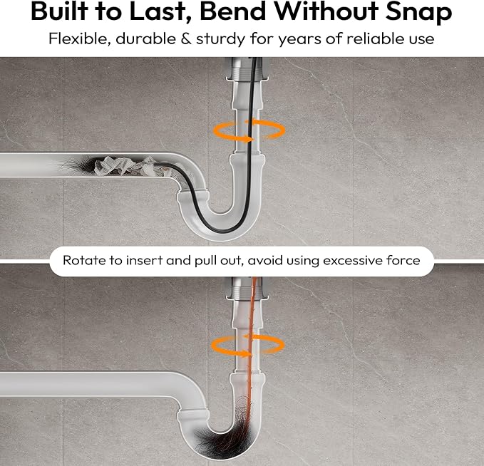 Drain Snake Clog Remover Set, 63" Metal & 20" Plastic Hair Snake | 1x Metal Drain Auger, 6x Snake Drain Hair Removal Tool, Flexible Plumbing Snake for Bathroom Sink, Bathtub, Shower, Kitchen