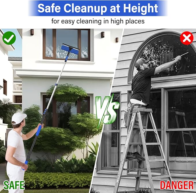26FT High Window Washing Kit with Extension Pole | 2 in 1 Window Cleaning Squeegee Kit,Cobweb Duster with 5-20FT Telescoping Pole,High Reach Duster Kit for Outdoor, Indoor