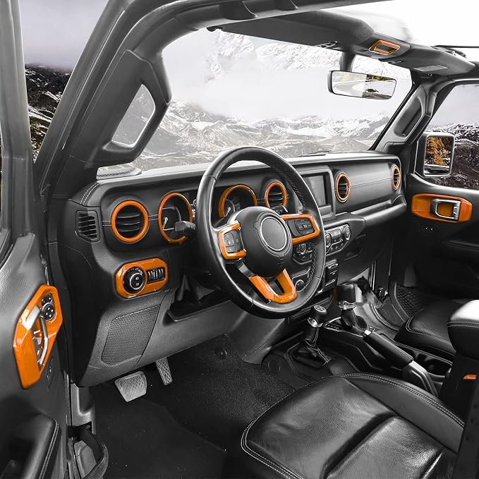 for Wrangler JL Interior Trim Kit Orange Dashboard for Jeep Wrangler JL JLU Gladiator JT 2018-2023 Orange Interior Accessories 21pcs