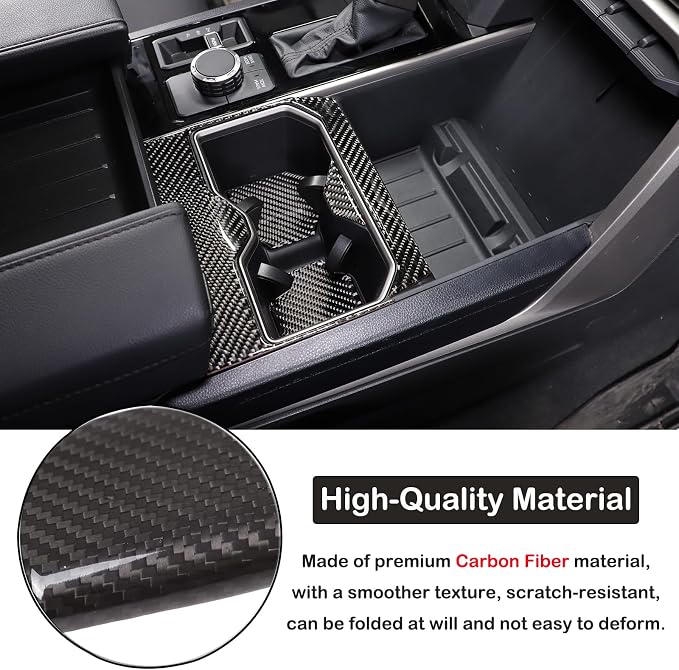 Car Front Seat Central Armrest Cup Holder Cup Panel Trim Sticker Compatible with Toyota Tundra/Sequoia 2022-2024 Real Carbon Fiber Center Console Cup Holder Decorative Frame Protect Cover Accessories