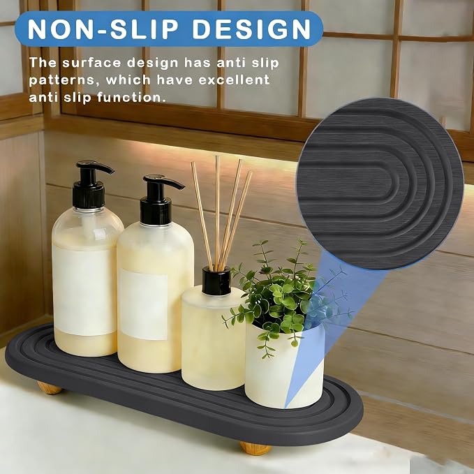 Instant Dry Sink Tray, Anti-Slip Stone Sink Caddy, Durable Kitchen Sink Organizer, Quick Dry Water Absorbing Stone Tray for Bathroom Counter, Stone Soap Tray -Dark Gray