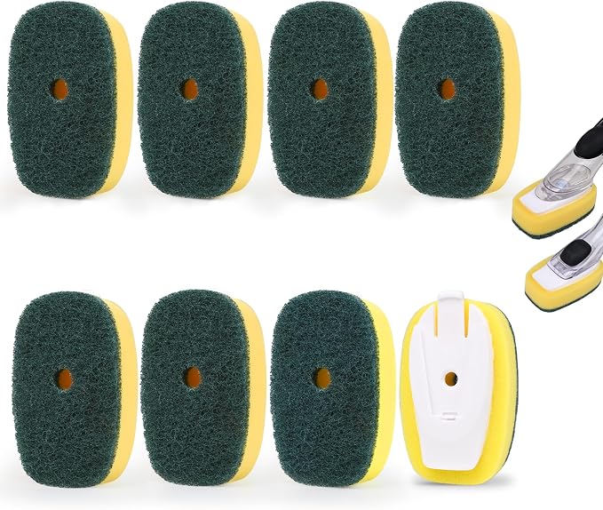 Sponge Brush Refills for OXO Soap Dispensing Dish Brush 8 Pack Refill Heads | Scrub Replacement Head for Scrubber Non-Scratch Sponge Replacement Head Fits Soap Dispensing Handle for Pots Pans Sink