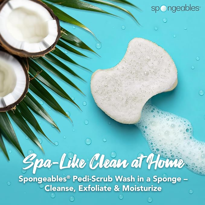 Spongables Pedi Scrub Foot Exfoliating 20+ Wash Sponge, Coconut Colada, 3 Count