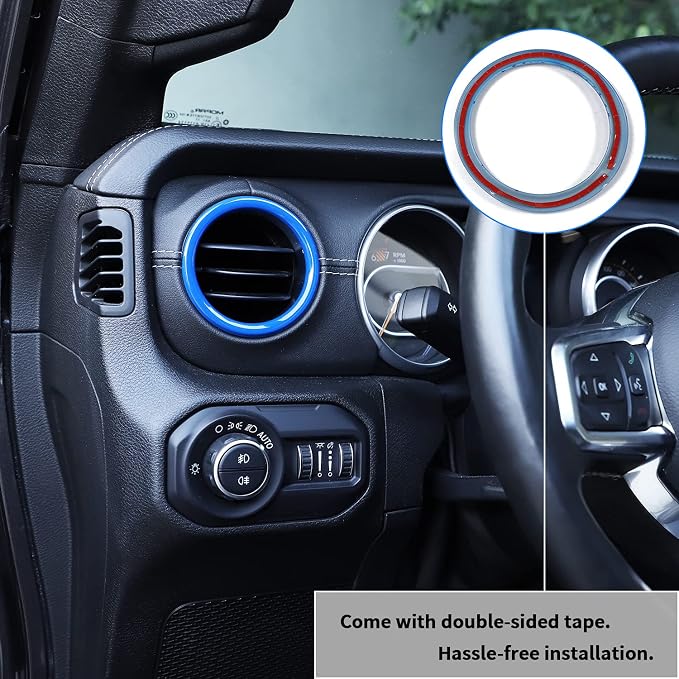 JeCar Interior Trim Kit Dashboard Air Conditioner Vent Ring Interior Accessories Compatible with Jeep Wrangler 2018-2023 JL & 2020-2023 Gladiator JT, Blue