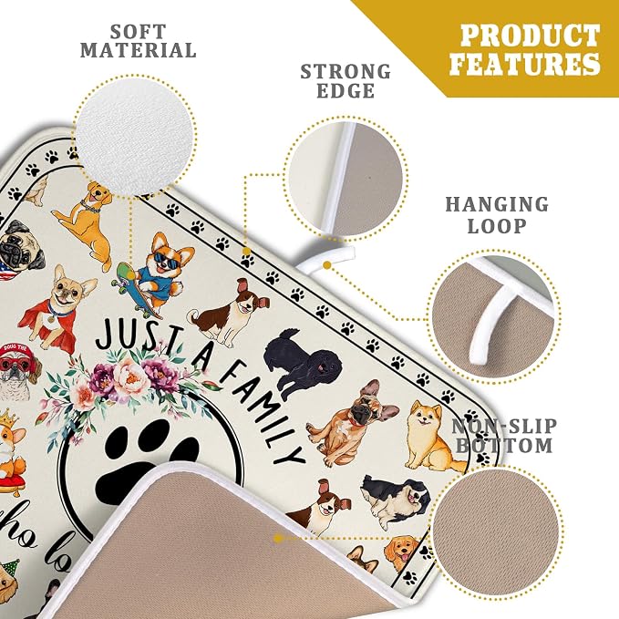 Lovely Dogs Dish Drying Mat Absorbent Printed Drying Pad for Kitchen Counter