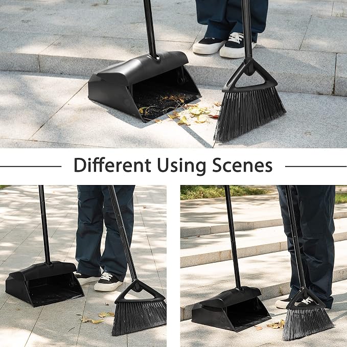 Eyliden Heavy-Duty Commercial Broom and Dustpan Set, Windproof Lid | High Capacity, Upright Locking Mechanism, Windproof Outdoor Dustpan and Broom Combo for Garden Yard Patio Commercial Garage