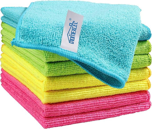 HOMEXCEL 8PK Microfiber Cleaning Cloth, Cleaning Rags for Home, 11.5x11.5in | Reusable, Lint Free, Scratch-Free and Highly Absorbent Towels for Kitchen, Window and Glass, Cars (Green/Blue/Yellow/Pink)