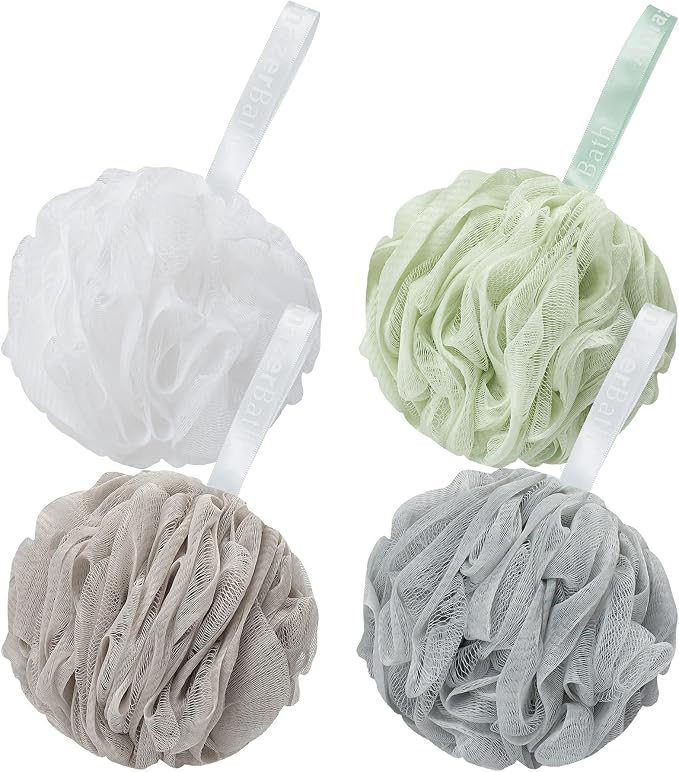 AmazerBath Loofah Sponge 75g/Piece, Exfoliating Bath Sponge Body Scrubber - Loofa Set of 4 Neutral Colors (Large)